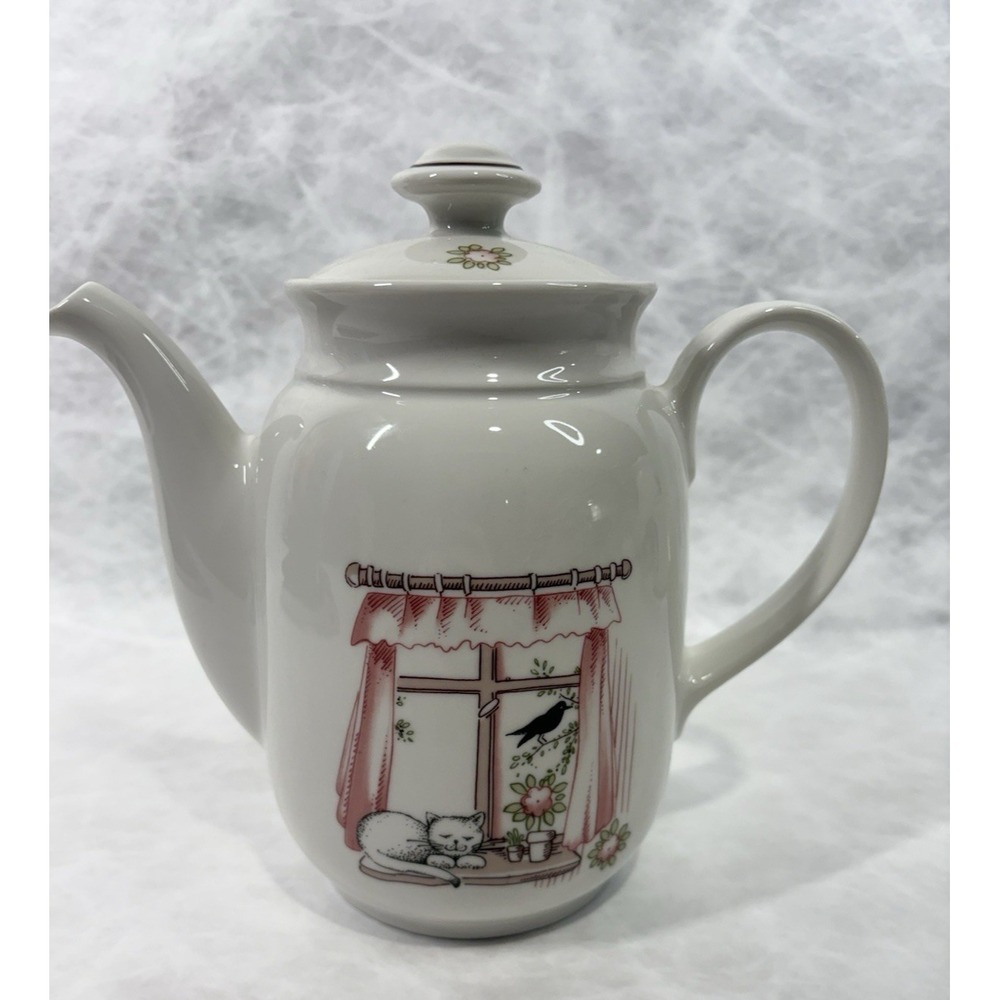 Winterling Röslau Bavaria Teapot Cat at Window Scene Germany Porcelain 8"